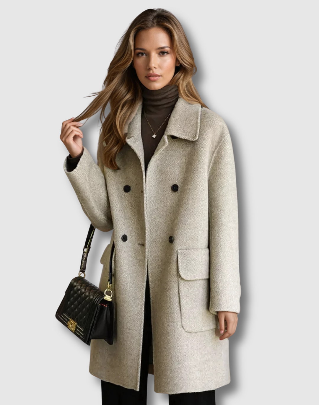 Manteau Marron à Col Revers et Poches