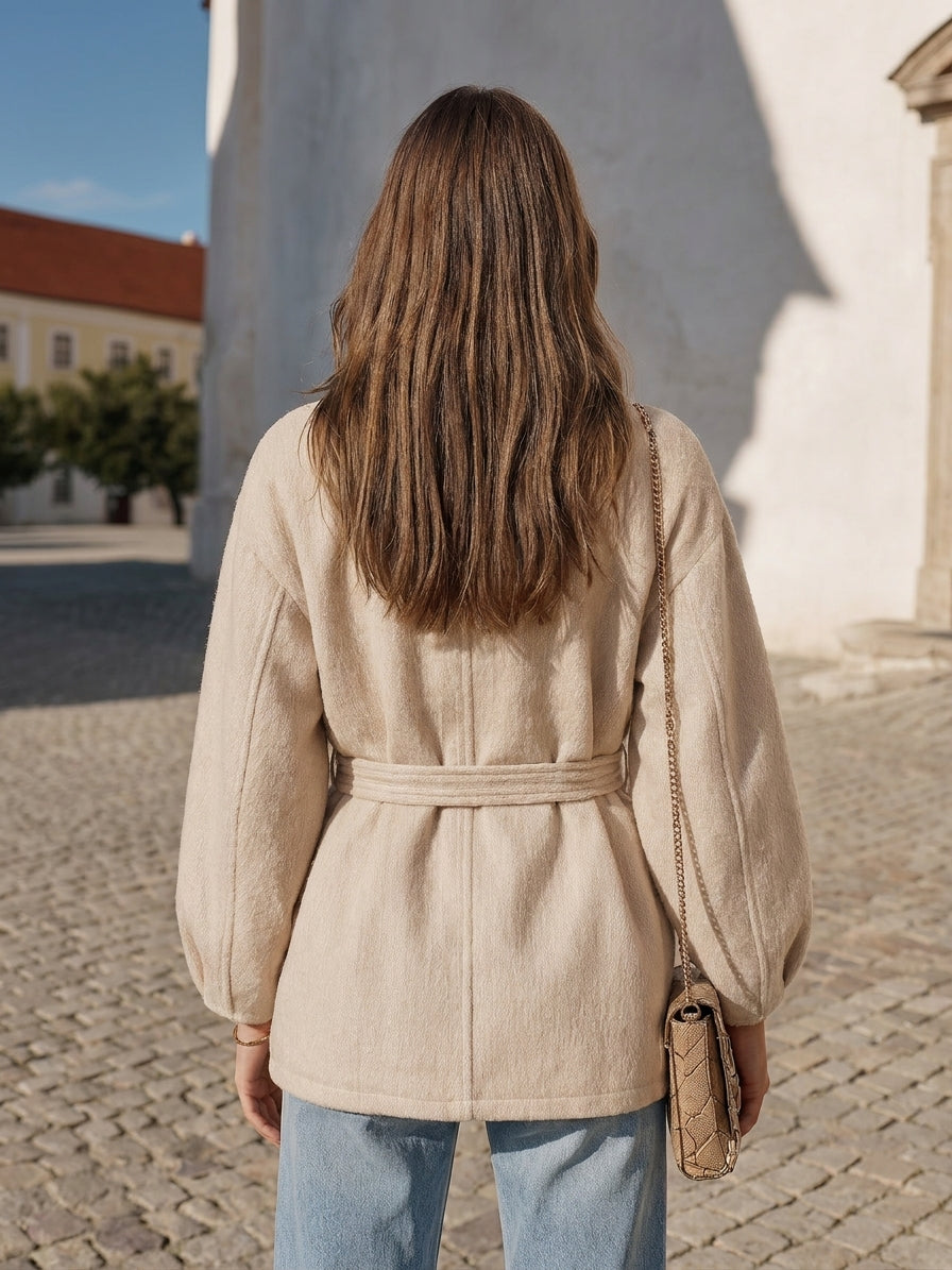 Veste à Col Montant en Laine Mélangée