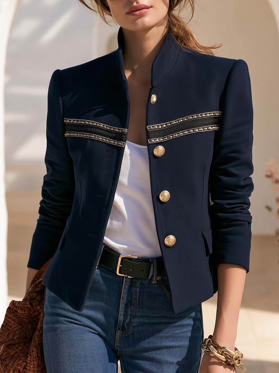 Veste Bleu Marine à Détails Dorés