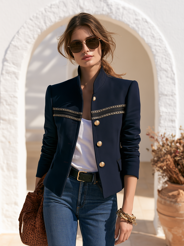 Veste Bleu Marine à Détails Dorés