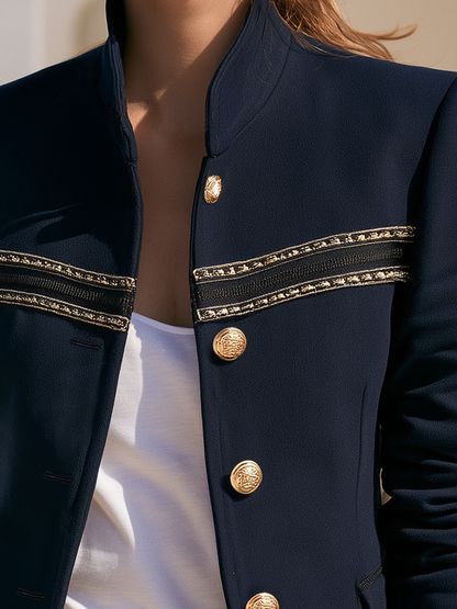 Veste Bleu Marine à Détails Dorés