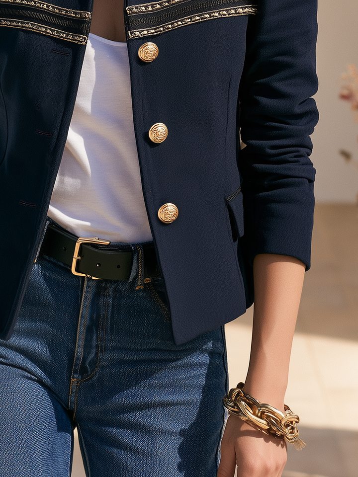 Veste Bleu Marine à Détails Dorés