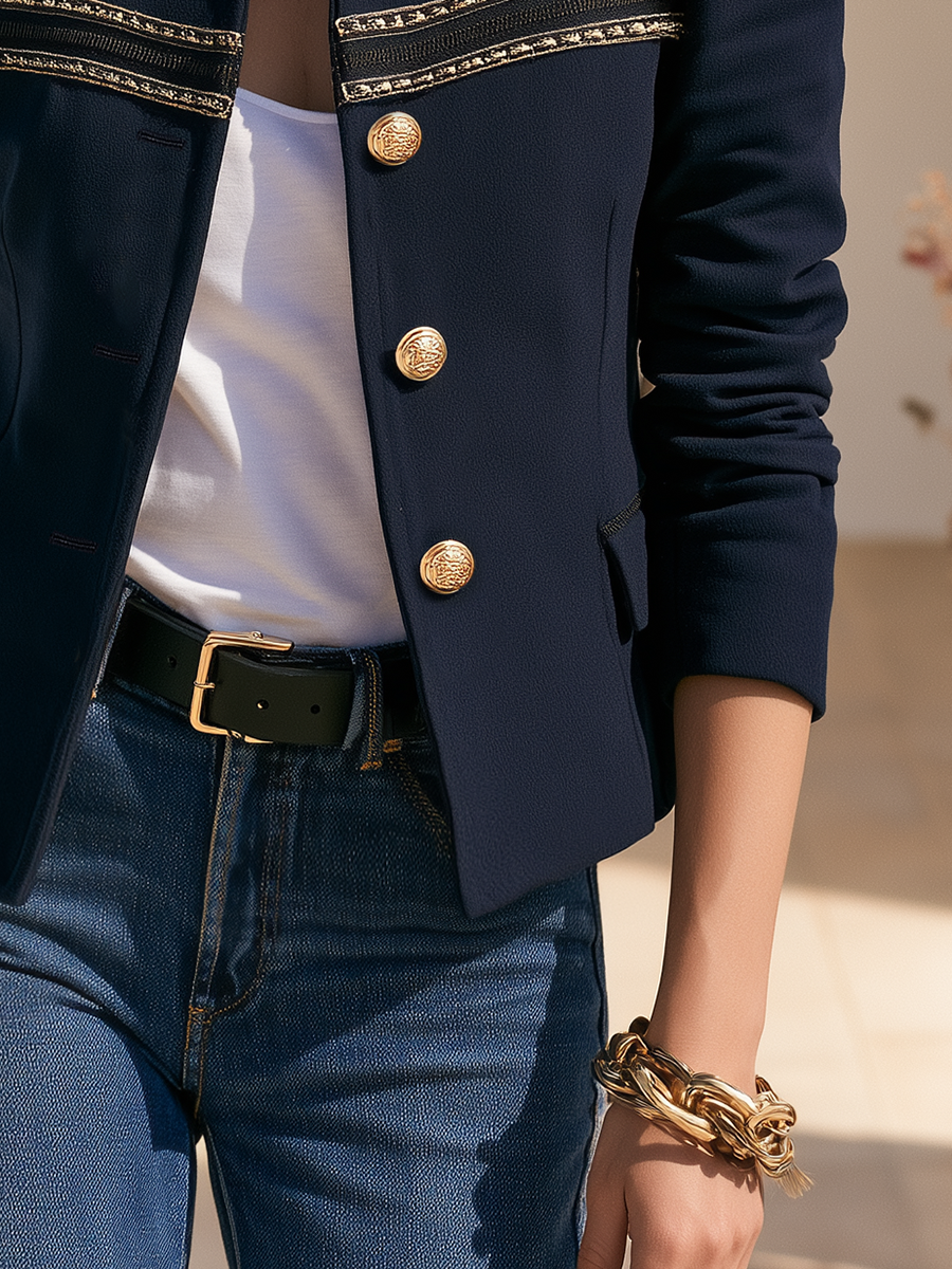 Veste Bleu Marine à Détails Dorés