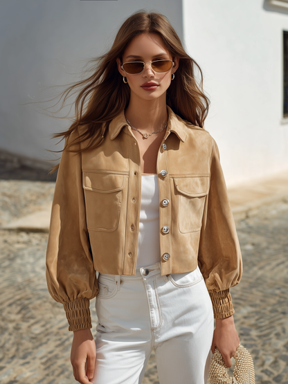 Veste à Manches Bouffantes, en Faux Suède