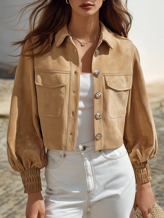 Veste à Manches Bouffantes, en Faux Suède