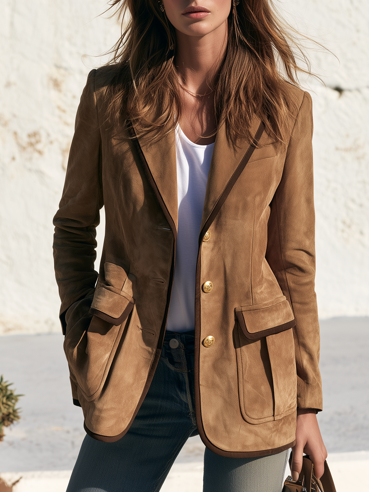 Veste en Suédine à Bords Contrastés