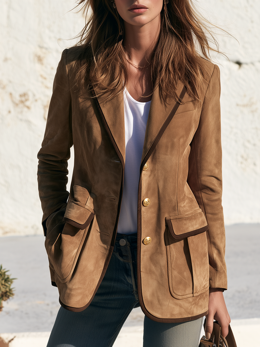 Veste en Suédine à Bords Contrastés