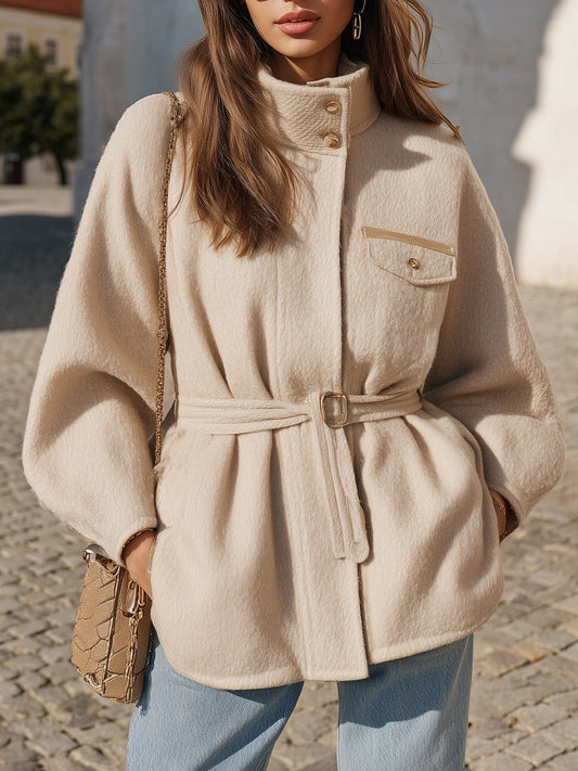 Veste à Col Montant en Laine Mélangée