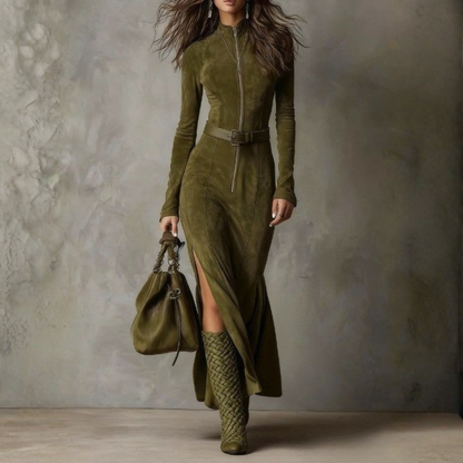 Robe en Velours Avec Ceinture