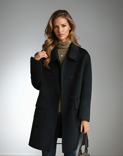 Manteau Marron à Col Revers et Poches