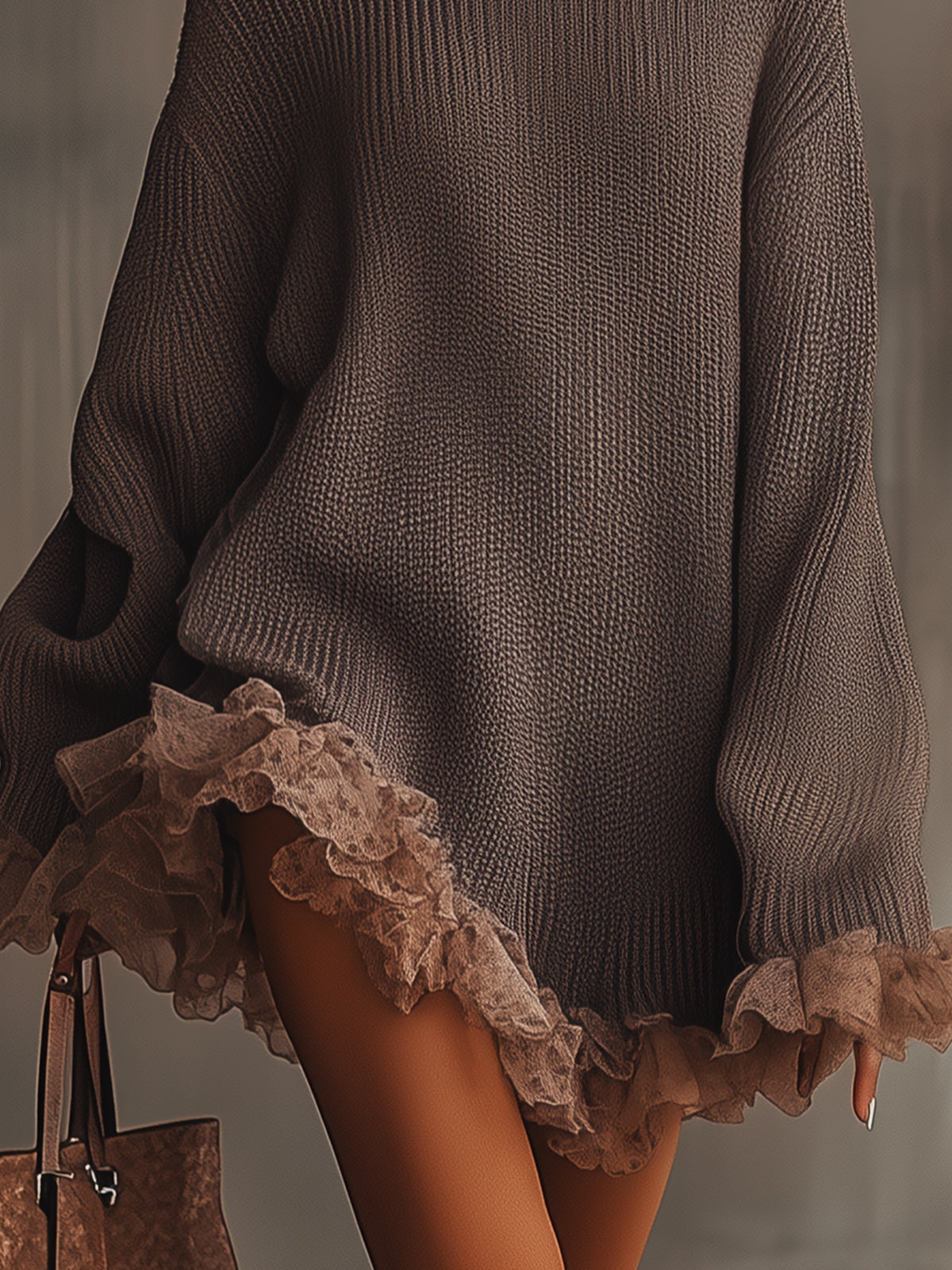 Robe en Tricot à Ourlet Volanté