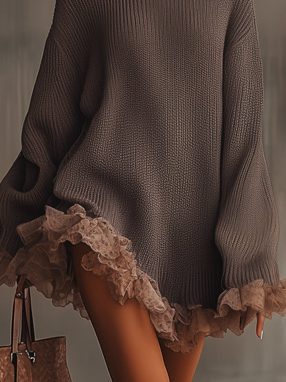 Robe en Tricot à Ourlet Volanté