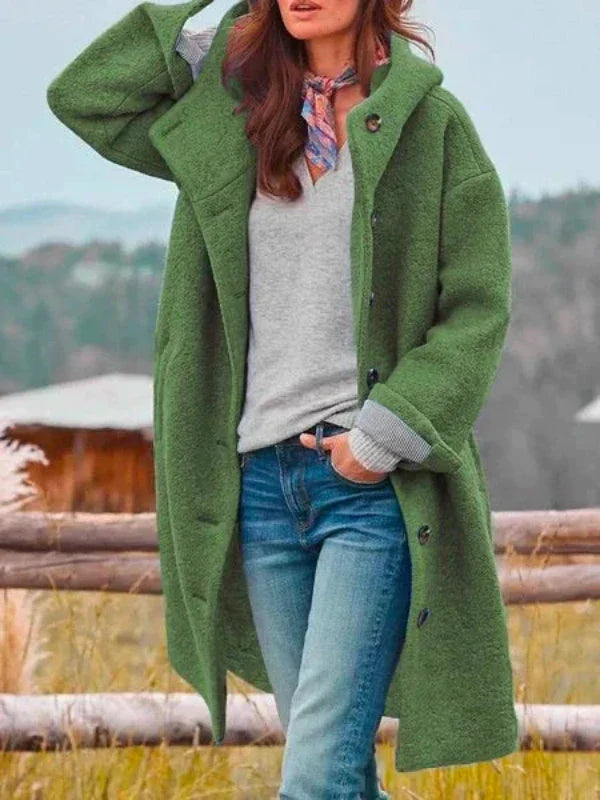 Manteau Long à Capuche et Boutons