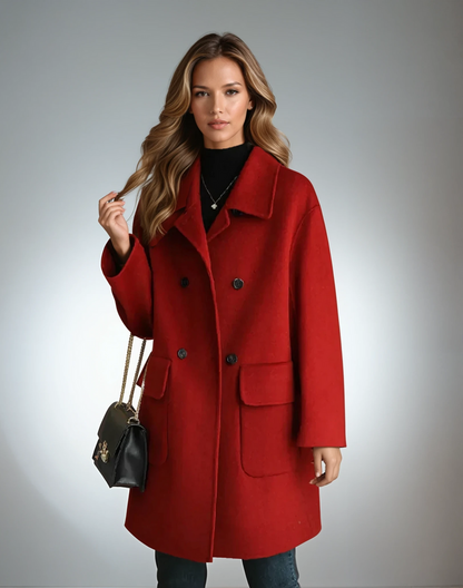 Manteau Marron à Col Revers et Poches