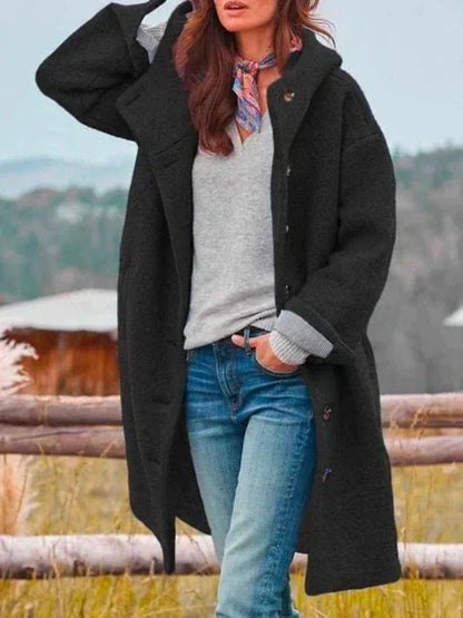 Manteau Long à Capuche et Boutons