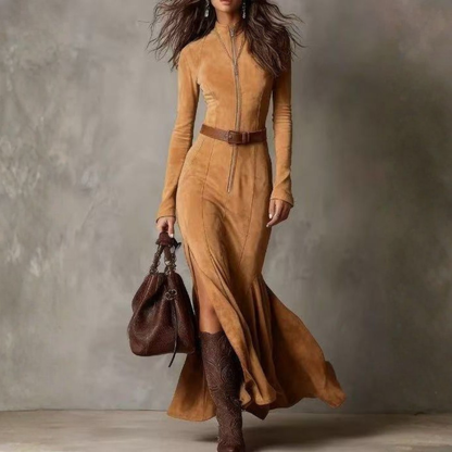 Robe en Velours Avec Ceinture