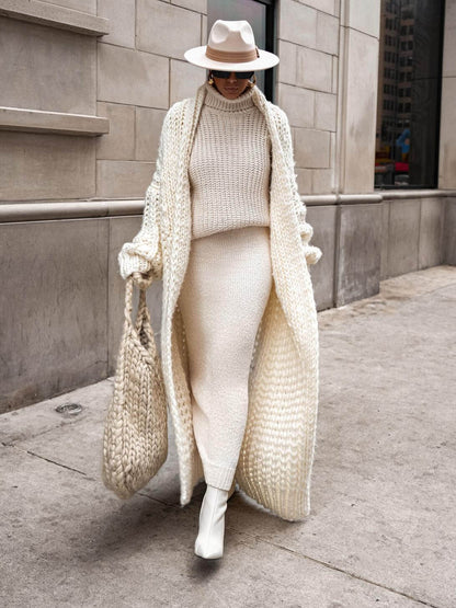 Cardigan Long en Maille Épaisse