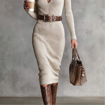 Robe Midi en Maille à Col Montant