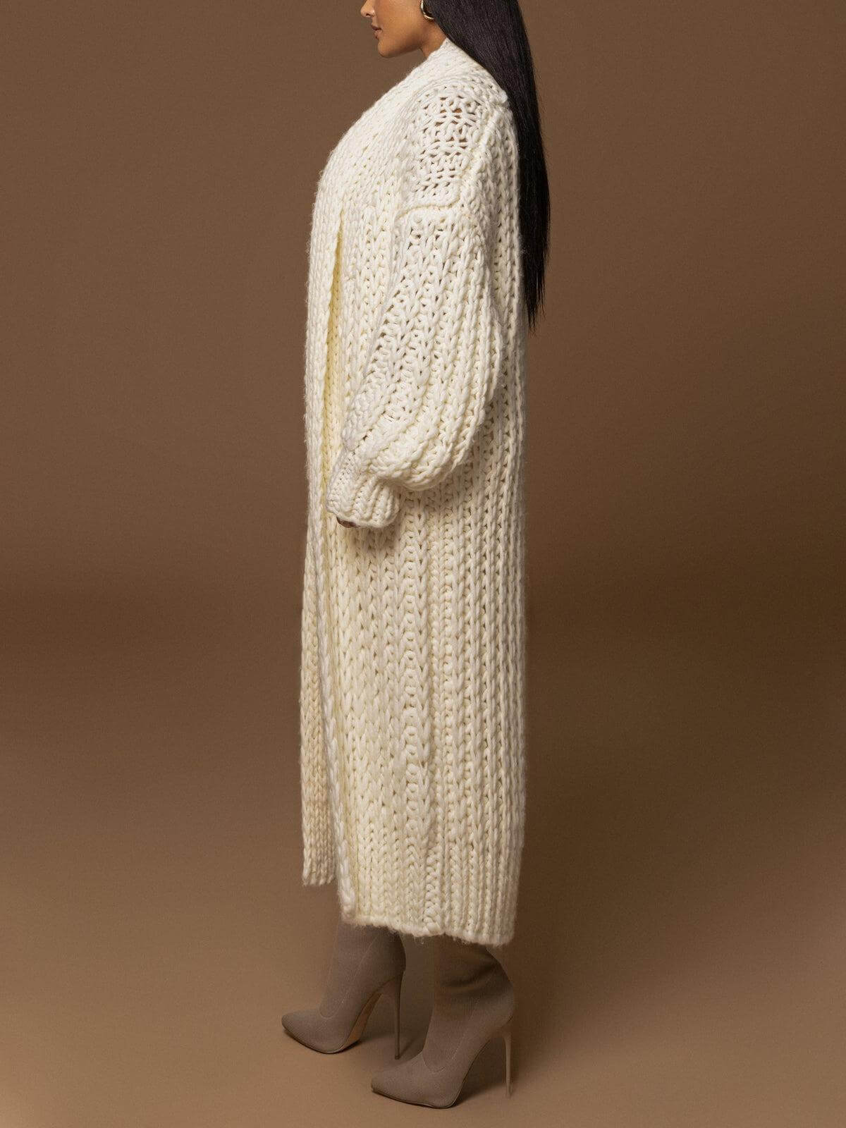 Cardigan Long en Maille Épaisse