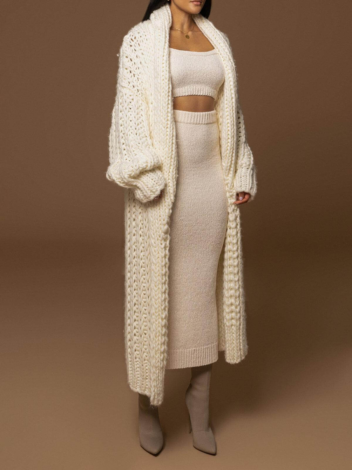 Cardigan Long en Maille Épaisse