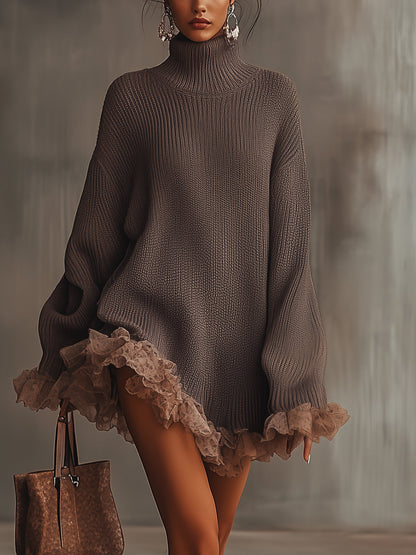 Robe en Tricot à Ourlet Volanté