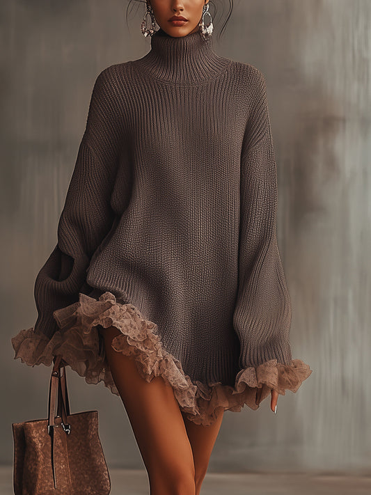 Robe en Tricot à Ourlet Volanté