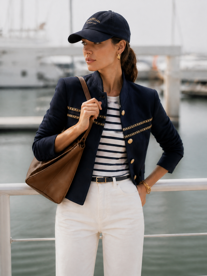 Veste Bleu Marine à Détails Dorés