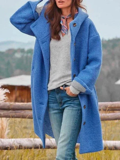 Manteau Long à Capuche et Boutons