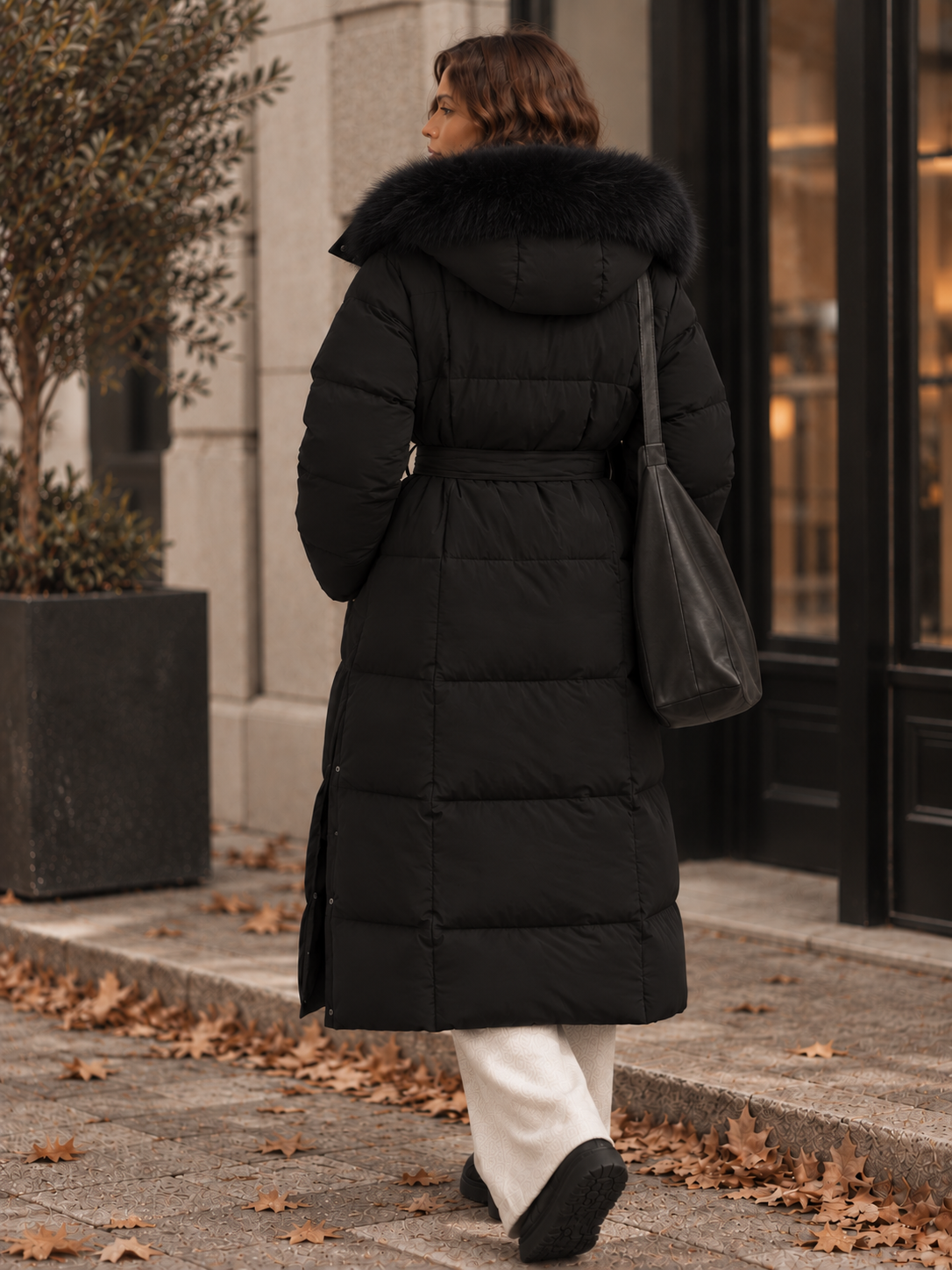 Manteau Matelassé en Coton avec Ceinture