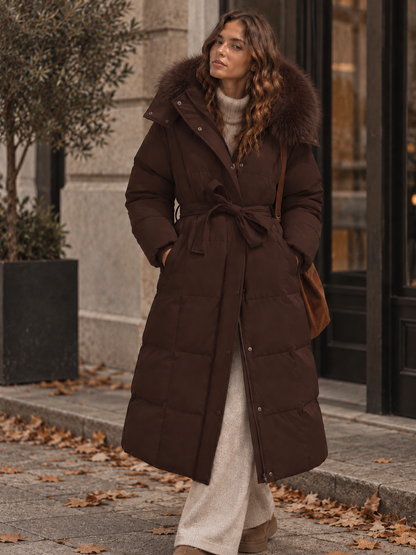 Manteau Matelassé en Coton avec Ceinture