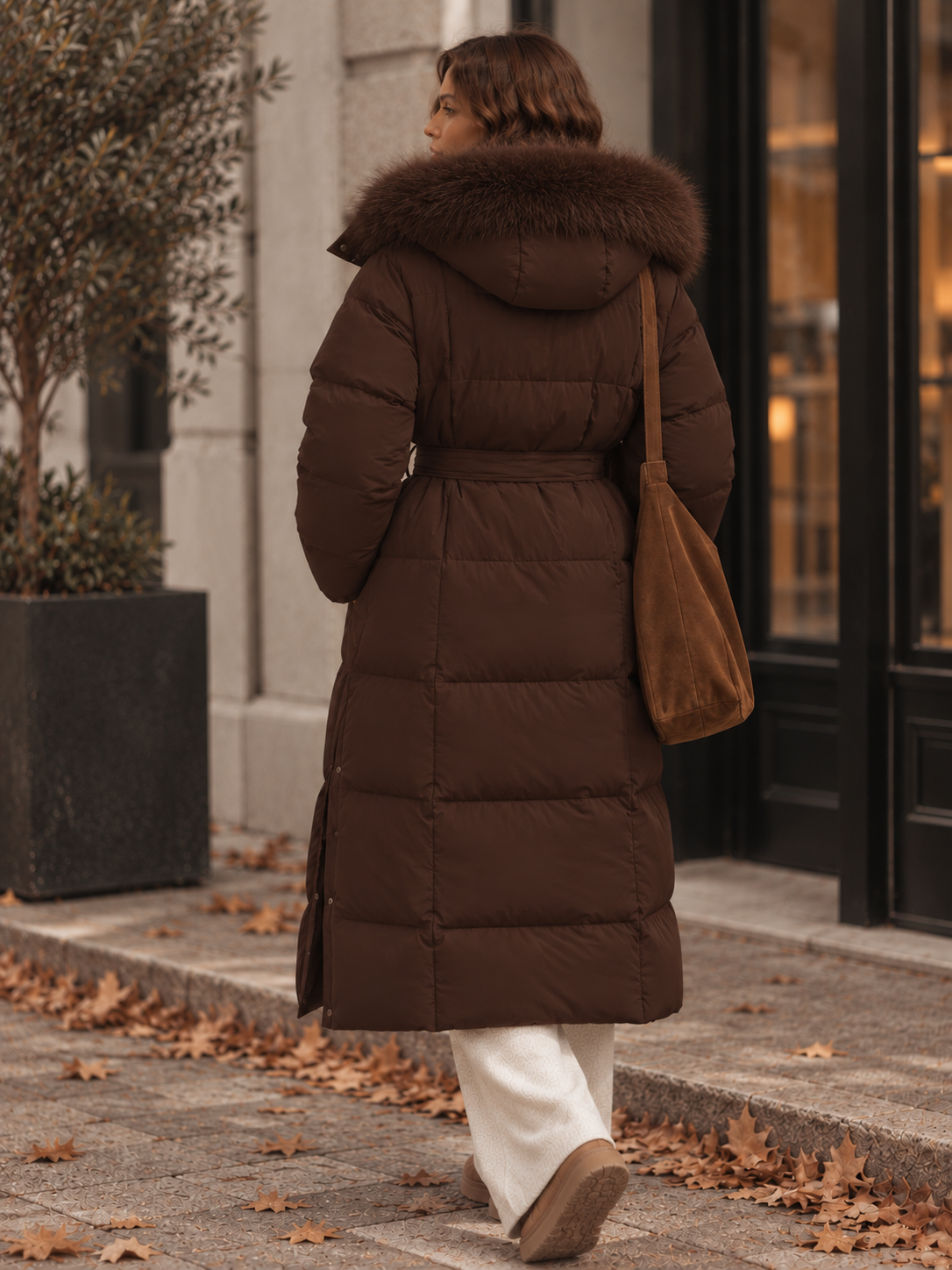 Manteau Matelassé en Coton avec Ceinture
