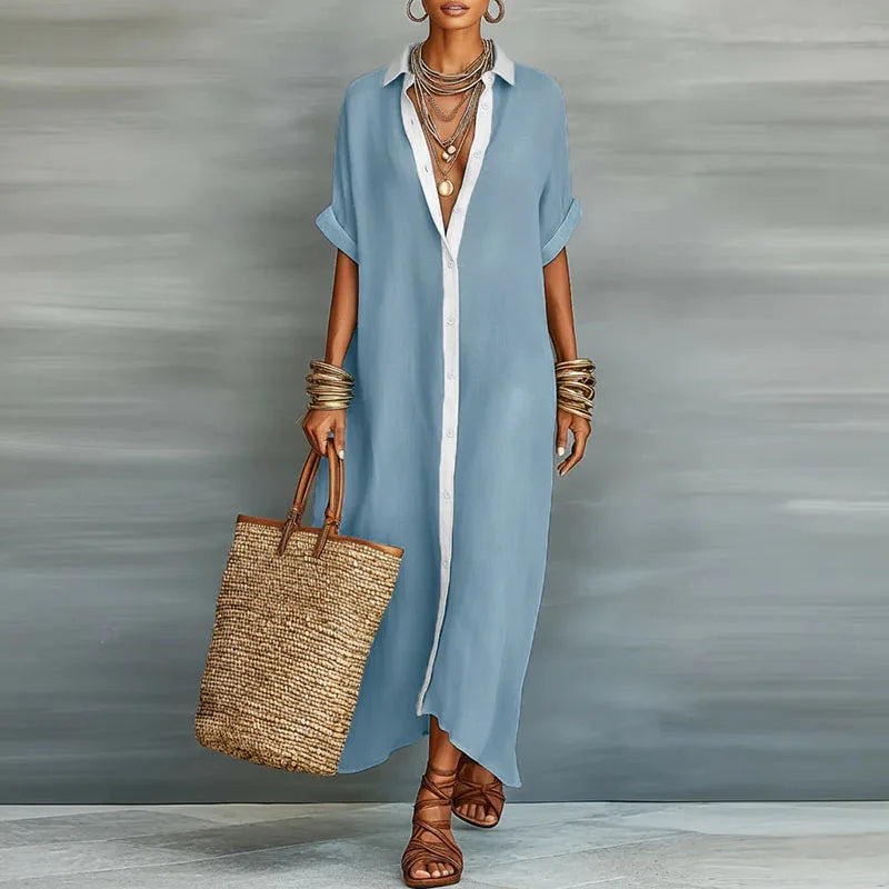 Robe-Chemise Maxi en Tissu Tissé
