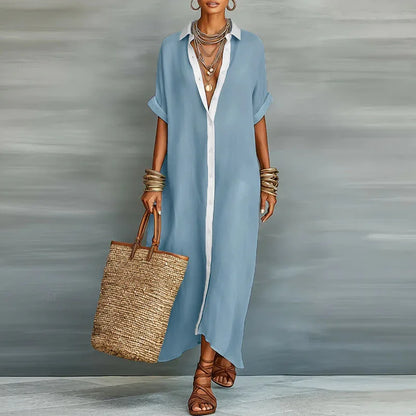 Robe-Chemise Maxi en Tissu Tissé