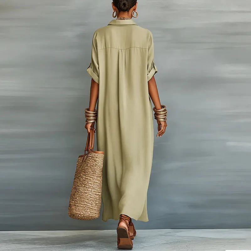 Robe-Chemise Maxi en Tissu Tissé