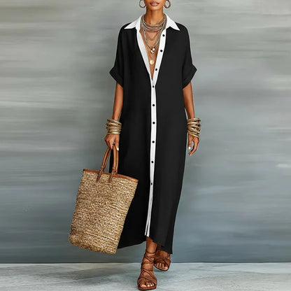 Robe-Chemise Maxi en Tissu Tissé