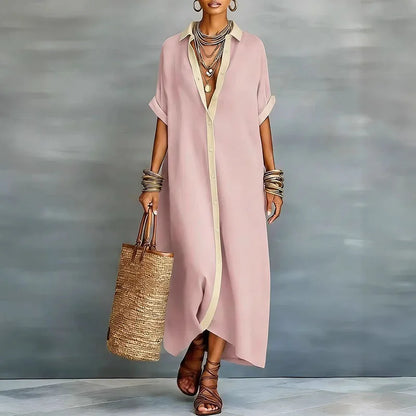 Robe-Chemise Maxi en Tissu Tissé