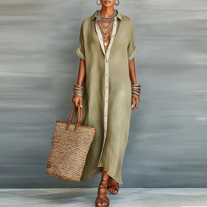 Robe-Chemise Maxi en Tissu Tissé
