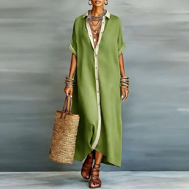 Robe-Chemise Maxi en Tissu Tissé
