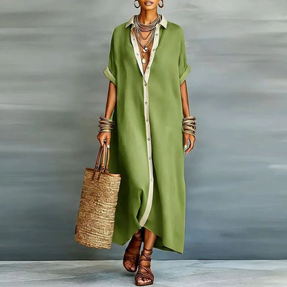 Robe-Chemise Maxi en Tissu Tissé