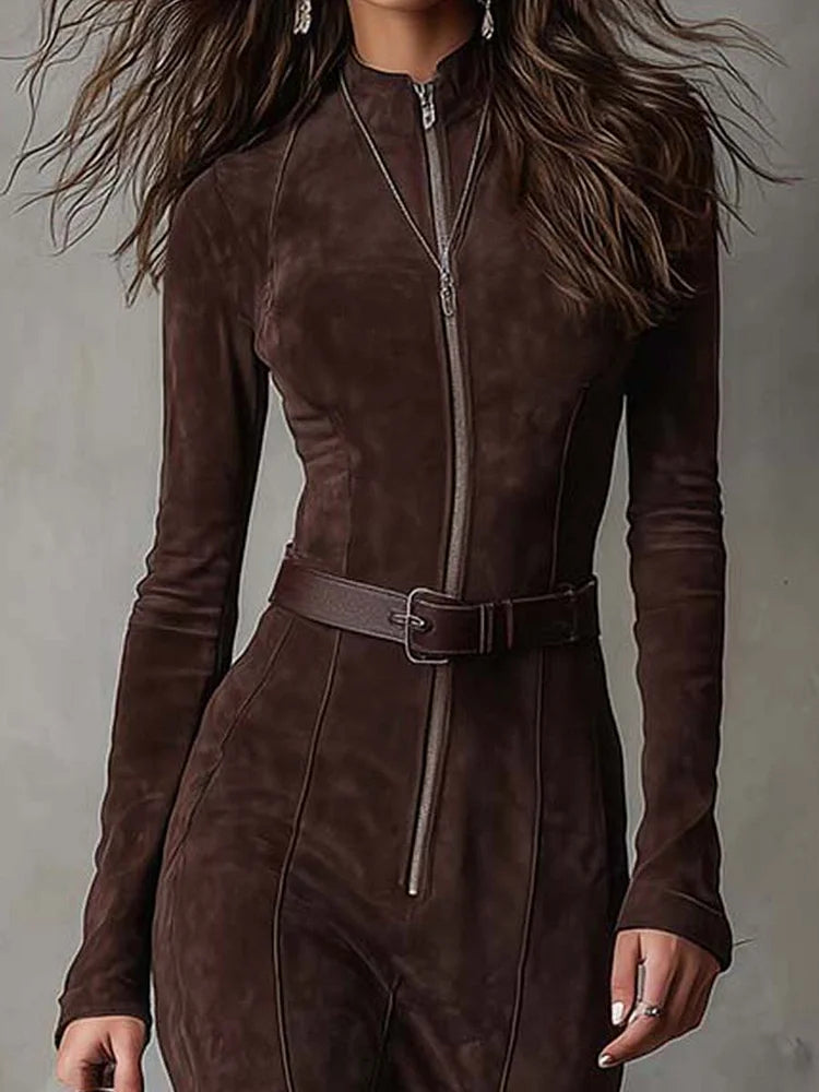 Robe en Velours Avec Ceinture