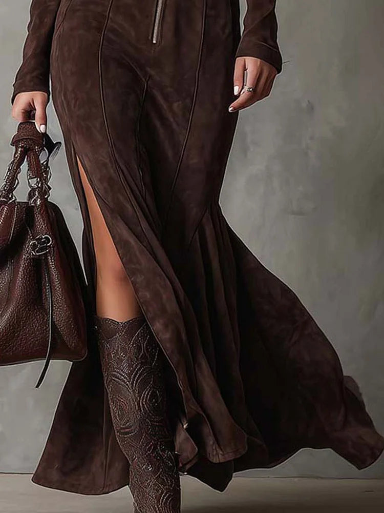 Robe en Velours Avec Ceinture