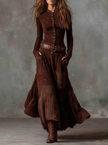 Robe Maxi Patchwork en Daim