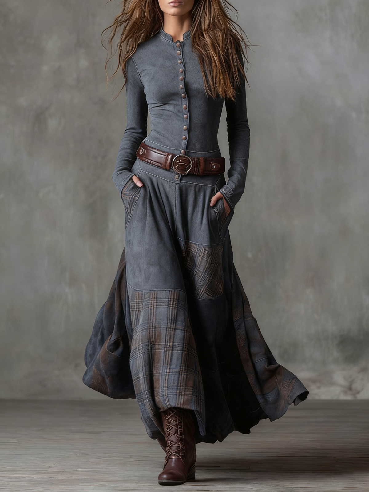 Robe Maxi Patchwork en Daim