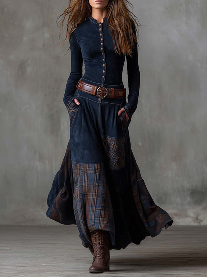 Robe Maxi Patchwork en Daim