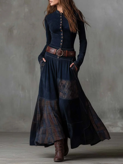 Robe Maxi Patchwork en Daim