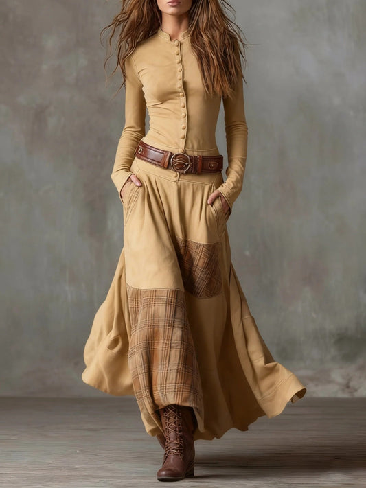 Robe Maxi Patchwork en Daim