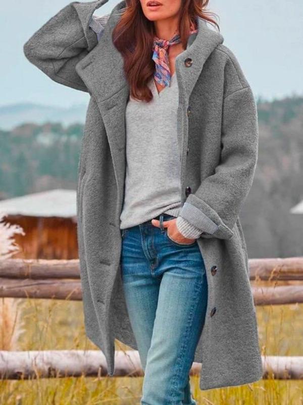 Manteau Long à Capuche et Boutons
