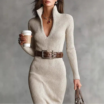 Robe Midi en Maille à Col Montant