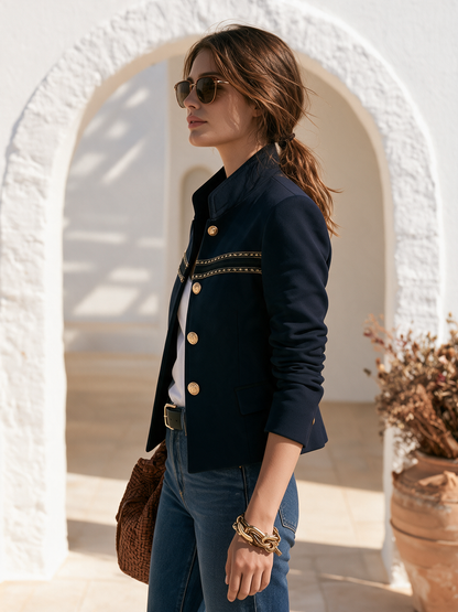 Veste Bleu Marine à Détails Dorés