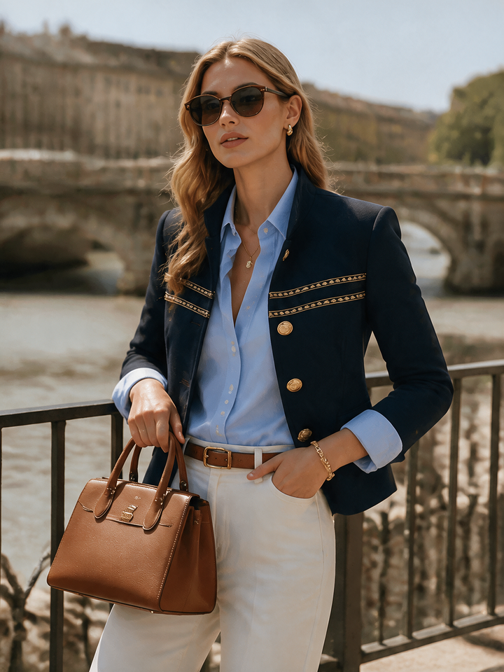 Veste Bleu Marine à Détails Dorés
